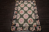 5x8 Blush, Black, Aqua Color Hand Woven French Needlepoint Wool Traditional Oriental Rug